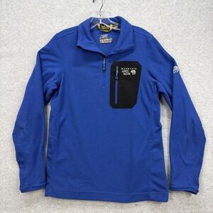 Mountain Hardwear 1/4 Zip Pullover Mens Medium Blue Fleece Waffle Company Logo